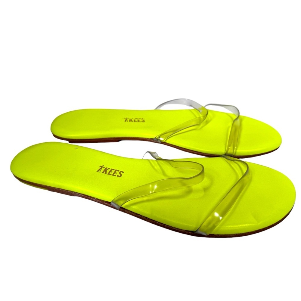 TKEES NEW Gemma Clear Neon Yellow Sandals Flats Leather Brazil Summer Minimalist